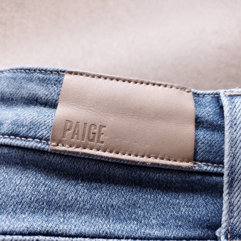 Paige Cindy Straight Jeans Women 31 Medium Blue Stretch Destroyed Hem Boho - Picture 6 of 10